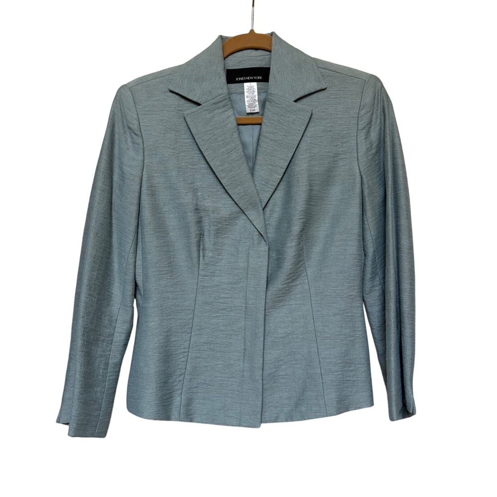 Jones New York Blue Textured Slub Blazer Hidden Button Jacket 4 Career‎ Spring